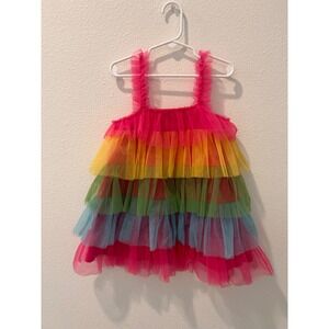 Kids Rainbow Tiered Tulle Dress Pink Yellow Green Blue Size 4Y